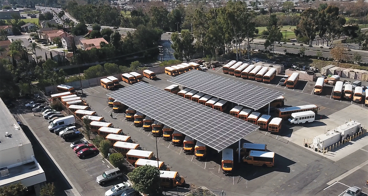 Solar canopy over school buses