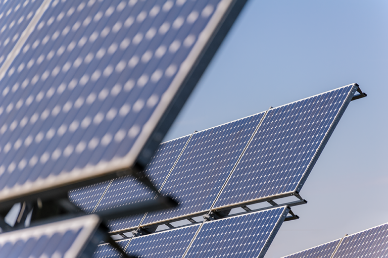 Utility scale solar panels from the side