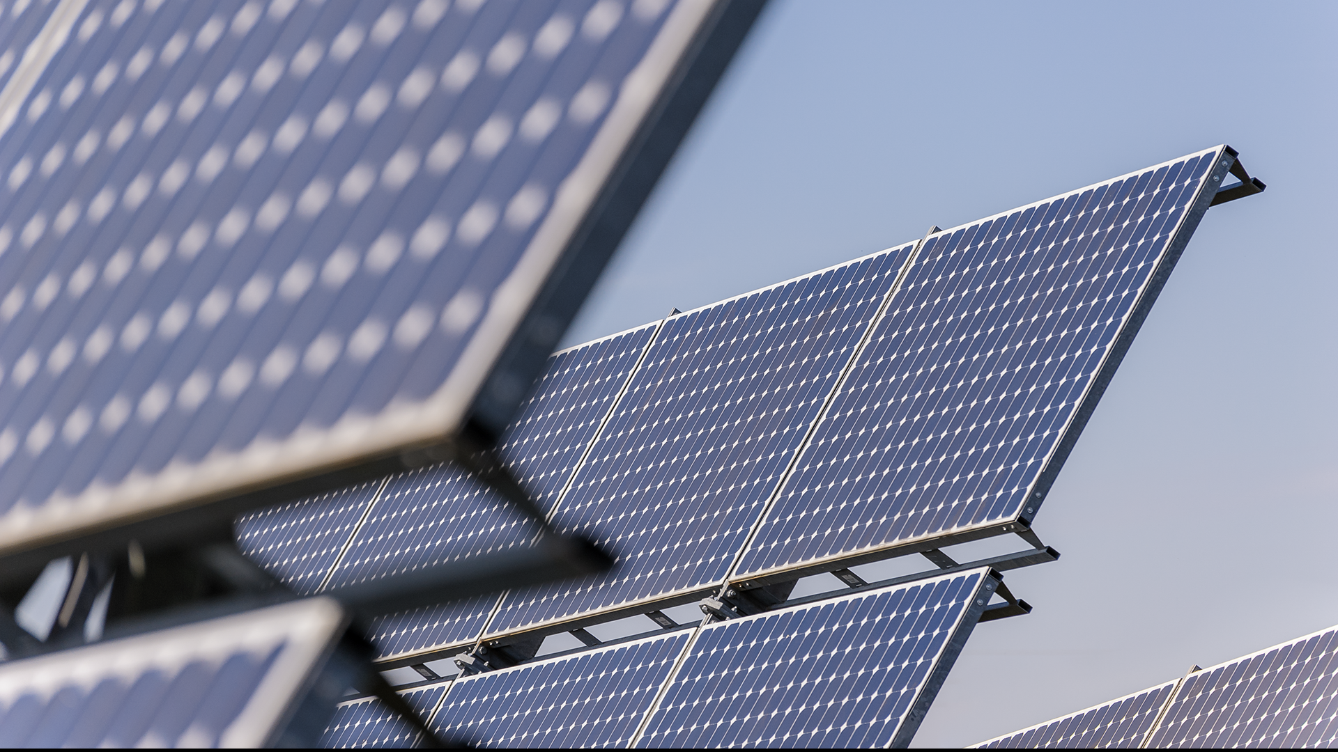 Utility scale solar panels from the side